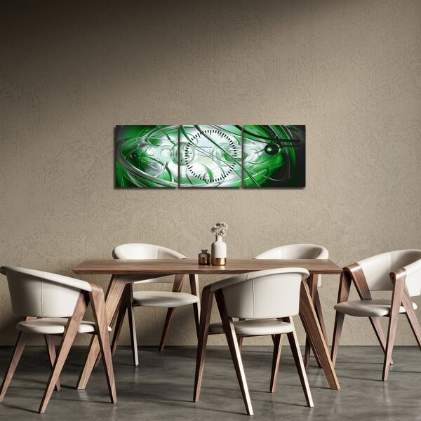 Zelený abstraktní obraz (s hodinami) (90x30 cm)