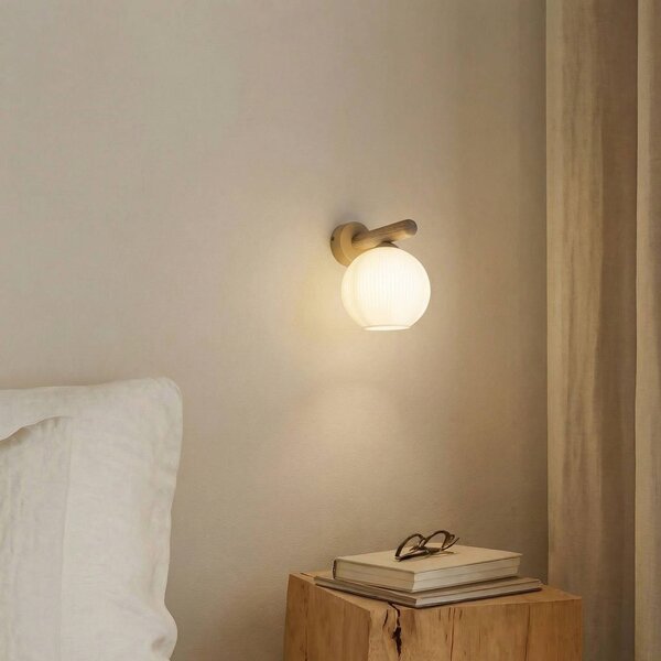 TK Lighting Nástěnné světlo Virlo, dřevo, opálové sklo, výška 20 cm, E14, stmívatelný, Bílá / opál, Obývací pokoj / jídelna, Sklo