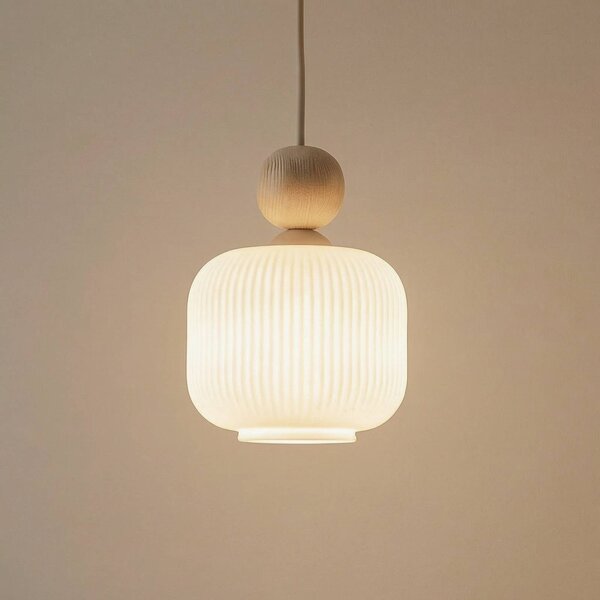 TK Lighting Závěsné světlo Ballo, 1 žárovka, bílé, sklo, Ø 15 cm, E14, stmívatelný, Krémová / jantar, Obývací pokoj / jídelna, Sklo