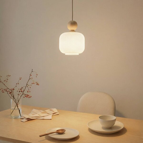 TK Lighting Závěsné světlo Ballo, 1 žárovka, bílé, sklo, Ø 15 cm, E14, stmívatelný, Krémová / jantar, Obývací pokoj / jídelna, Sklo