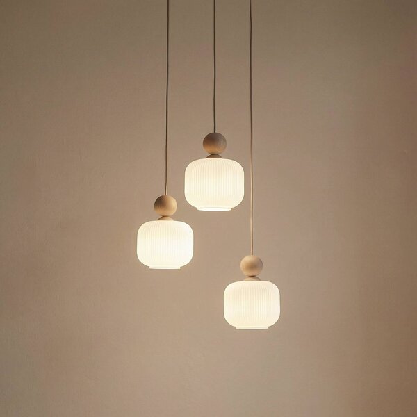 TK Lighting Závěsné světlo Ballo, 3 žárovky, bílé, sklo, Ø 35 cm, stmívatelný, Krémová / jantar, Obývací pokoj / jídelna, Sklo