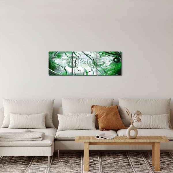 Zelený abstraktní obraz (s hodinami) (90x30 cm)