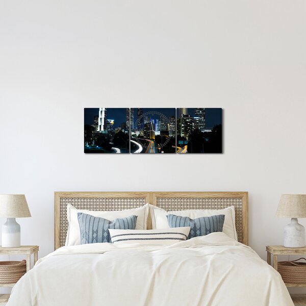 Obraz noční metropole (s hodinami) (90x30 cm)