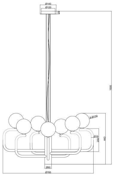 Ondaluce - Lustr na lanku JEPPY 8xG9/7W/230V pr. 78,5 cm zlatá/bílá