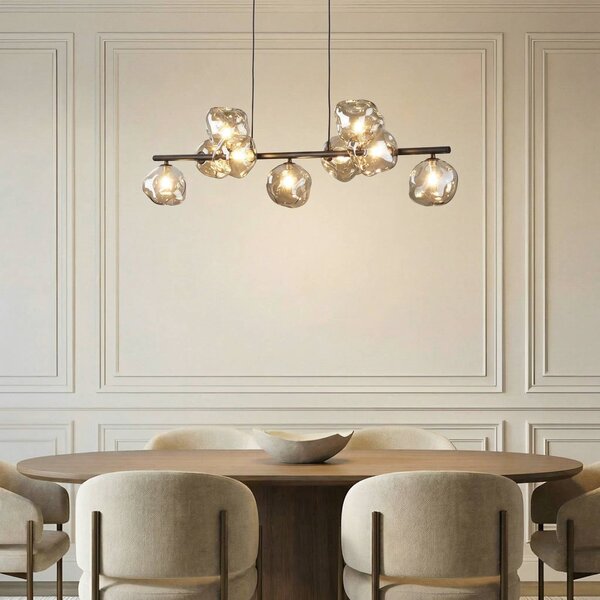 TK Lighting Závěsné světlo Lava, hnědé, 9 žárovek, sklo, délka 116 cm, G9, stmívatelný, Hnědá / rez, Obývací pokoj / jídelna, Sklo