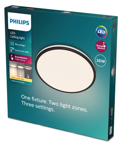 Philips 8719514432086 Ozziet stropní svítidlo LED 36W/3900lm 2700K černá SceneSwitch