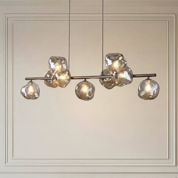 TK Lighting Závěsné světlo Lava, hnědé, 9 žárovek, sklo, délka 116 cm, G9, stmívatelný, Hnědá / rez, Obývací pokoj / jídelna, Sklo