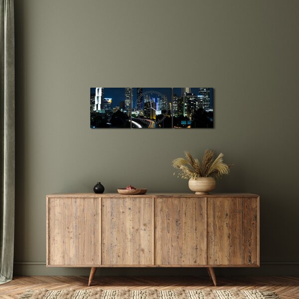 Obraz noční metropole (s hodinami) (90x30 cm)