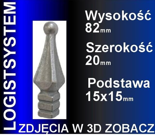 LogistSystem 1 ks ozdobná kovová špička 82 x 20 mm (V x Š) / 15 x 15 dekorace na plot 40.092.01