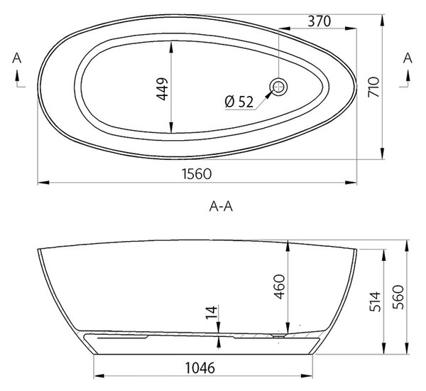 Gelco Gelco, ELIPSIE - vana, 1570x700x560mm, litý mramor, objem 260l, bílá lesk, GVEL1570