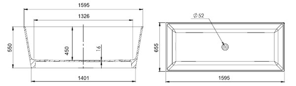 Gelco Gelco, KVADRIE - vana, 1590x650x550mm, litý mramor, objem 360l, bílá lesk, GVKV1590