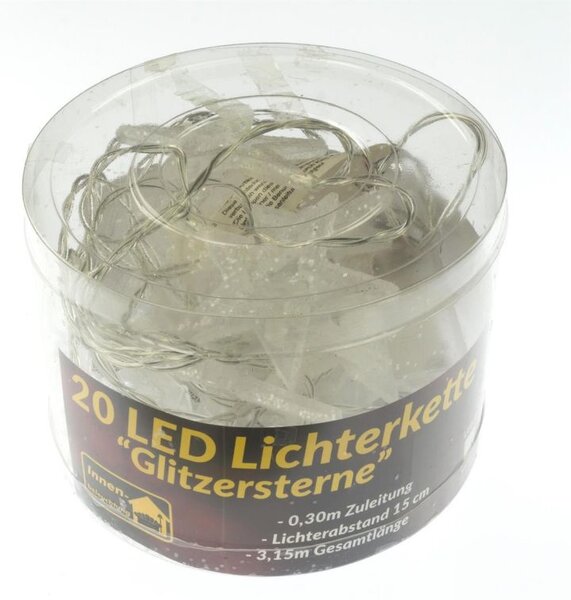 Sada LED světelných třpytivých hvězdiček, 20 LED, teplá bílá