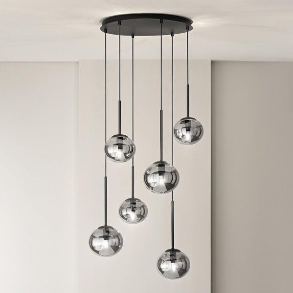 Ondaluce - Lustr na lanku JEWEL 6xE14/10W/230V pr. 55 cm černá/kouřová černá