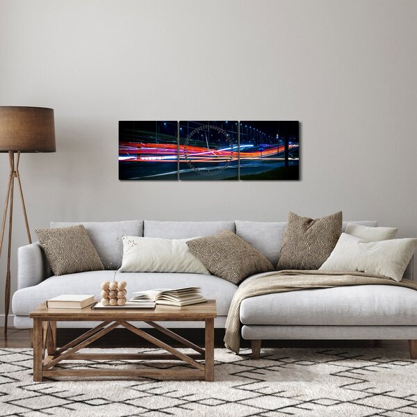 Obraz nočního města (s hodinami) (90x30 cm)
