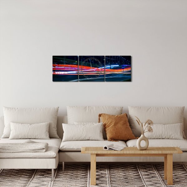 Obraz nočního města (s hodinami) (90x30 cm)