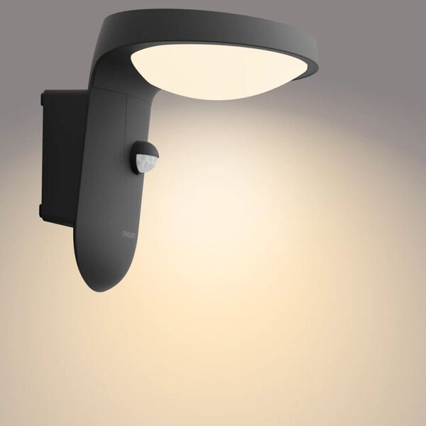 Philips 8719514476912 Tyla solární exteriérové nástěnné svítidlo LED se senzorem 1,2W 255lm/55lm 3000K antracit