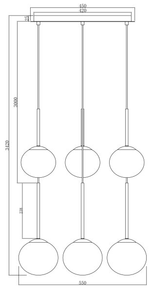 Ondaluce - Lustr na lanku JEWEL 6xE14/10W/230V pr. 55 cm černá/kouřová černá