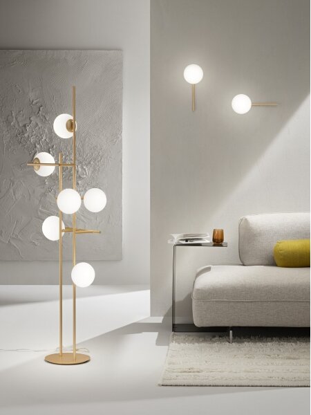 Ondaluce - Stojací lampa JEWEL 6xE14/10W/230V 166 cm zlatá/bílá