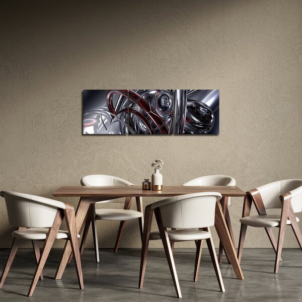 Obraz šedé abstrakce (s hodinami) (90x30 cm)