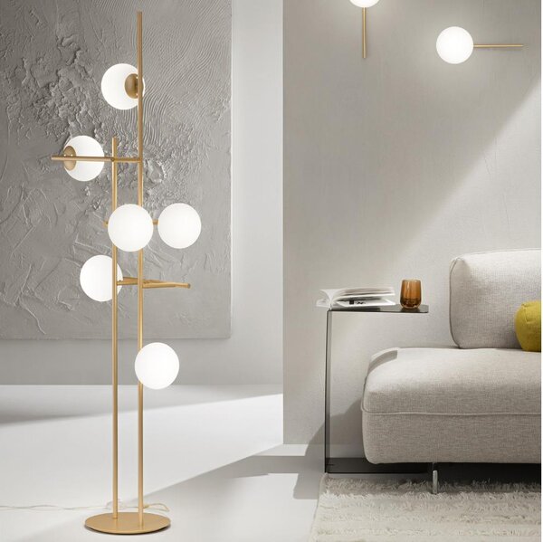 Ondaluce - Stojací lampa JEWEL 6xE14/10W/230V 166 cm zlatá/bílá