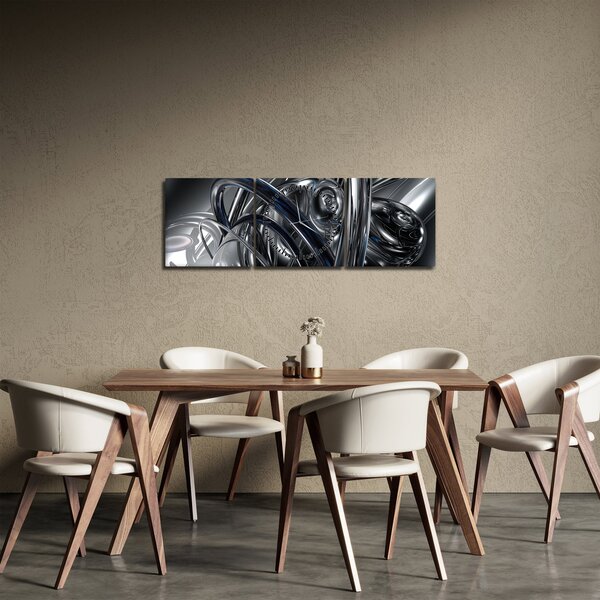 Obraz šedé abstrakce s modrou (s hodinami) (90x30 cm)