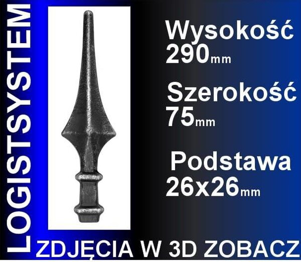 LogistSystem 1 ks ozdobná kovová špička – 290 x 75 mm (V x Š) / základna: 26 x 26 cm, dekorace na plot 40.111
