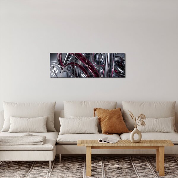 Obraz šedé abstrakce (s hodinami) (90x30 cm)