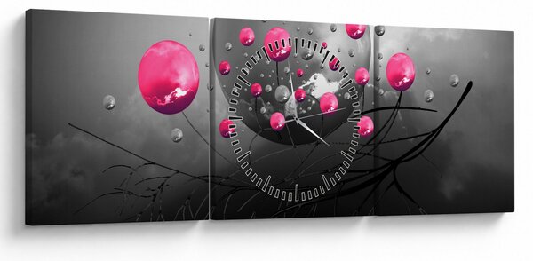 Obraz růžových abstraktních koulí (s hodinami) (90x30 cm)