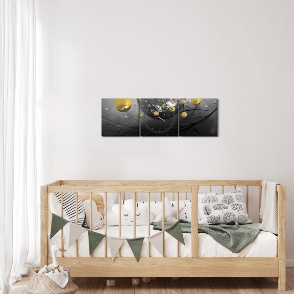 Obraz zlatých abstraktních koulí (s hodinami) (90x30 cm)