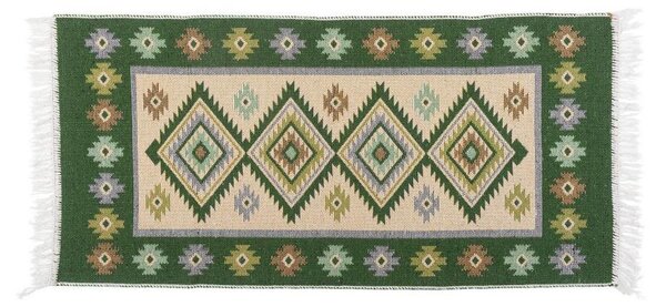 Oboustranný orientální koberec KILIM 80x150 cm zelená/béžová