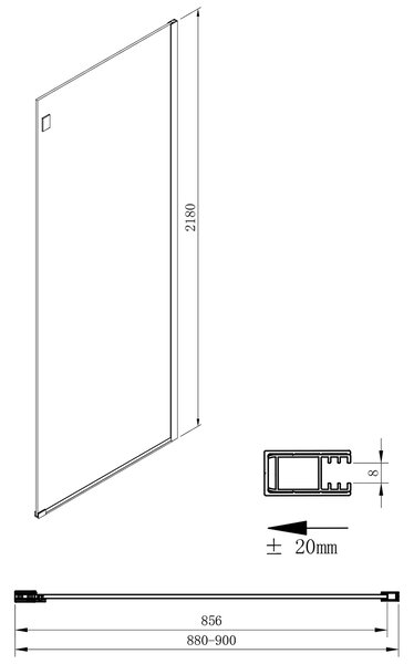 Gelco Gelco, VOLCANO BLACK boční stěna 900 mm, čiré sklo, GV3490