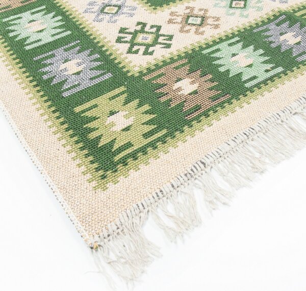 Oboustranný orientální koberec KILIM 80x150 cm zelená/béžová