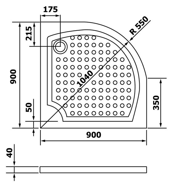 Gelco Gelco, VIVA90 sprchová vanička z litého mramoru, čtvrtkruh, 90x90x4cm, R550, GV559