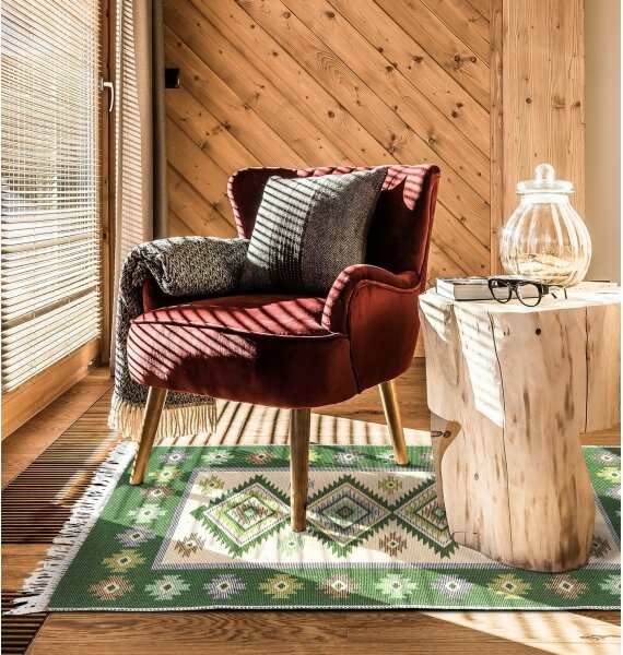 Oboustranný orientální koberec KILIM 80x150 cm zelená/béžová