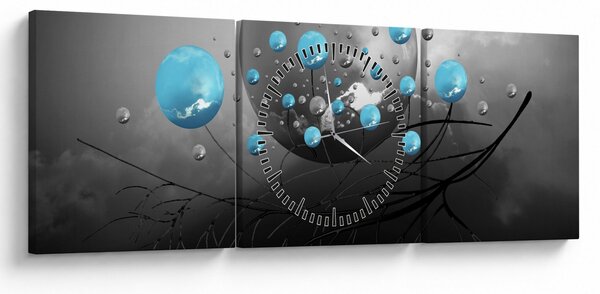 Obraz - světle modré abstraktní koule (s hodinami) (90x30 cm)