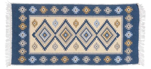 Oboustranný orientální koberec KILIM 80x150 cm modrá/béžová