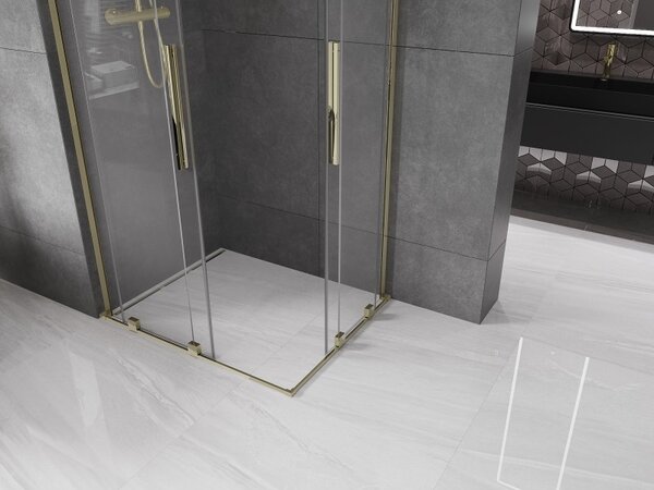 Mexen Velar L Duo, sprchový kout s posuvnými dveřmi 90 x 80 cm, 8mm čiré sklo, zlatá lesklá, 871-090-080-02-03-50