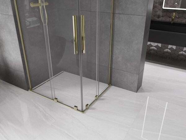 Mexen Velar L Duo, sprchový kout s posuvnými dveřmi 90 x 80 cm, 8mm čiré sklo, zlatá lesklá, 871-090-080-02-03-50
