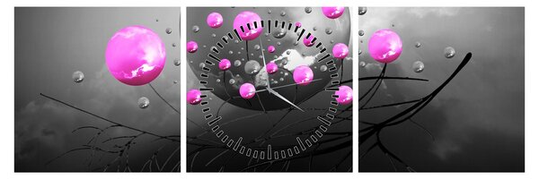 Obraz růžových koulí (s hodinami) (90x30 cm)