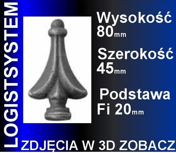 LogistSystem 1 ks ozdobná kovová špička – 80 x 45 mm (V x Š) / základna: ∅ 20, dekorace na plot 40.055