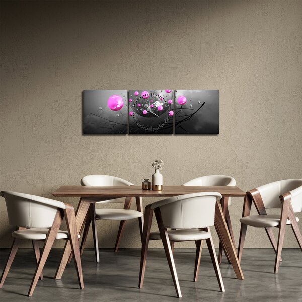 Obraz růžových koulí (s hodinami) (90x30 cm)