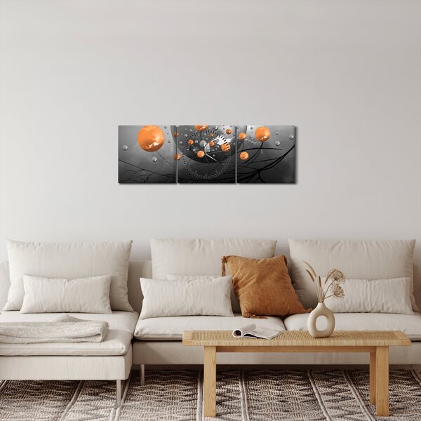Obraz oranžových koulí (s hodinami) (90x30 cm)