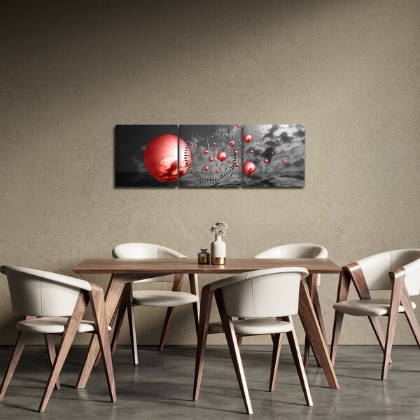 Obraz červených koulí (s hodinami) (90x30 cm)