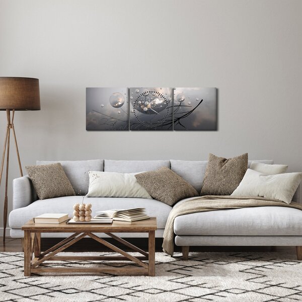Obraz abstraktních koulí (s hodinami) (90x30 cm)