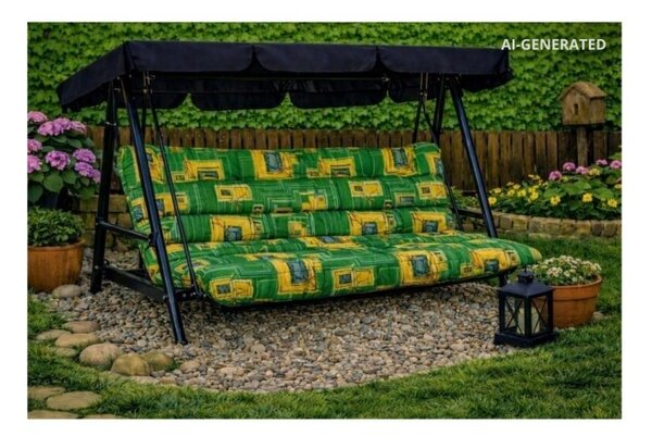 Polstr a opěrka na zahradní houpačku - 120 cm - zelený ornament - 120 cm