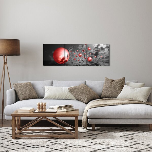 Obraz červených koulí (s hodinami) (90x30 cm)