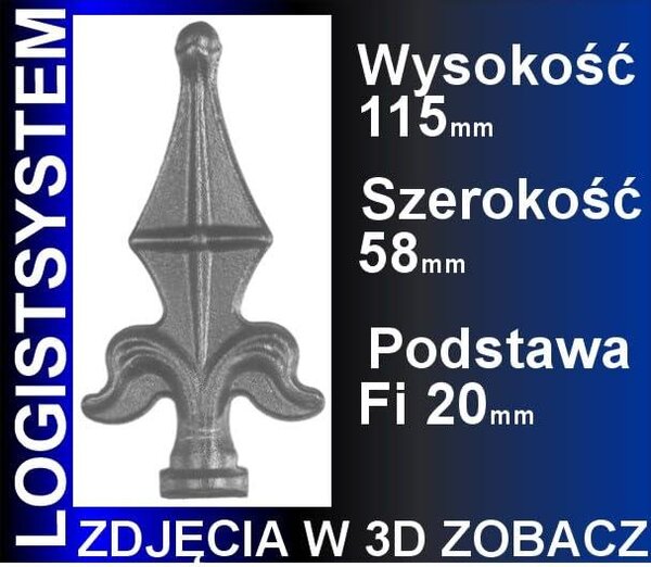 LogistSystem 1 ks ozdobná kovová špička 115 x 58 mm (V x Š) / ∅ 20, dekorace na plot 40.060.02