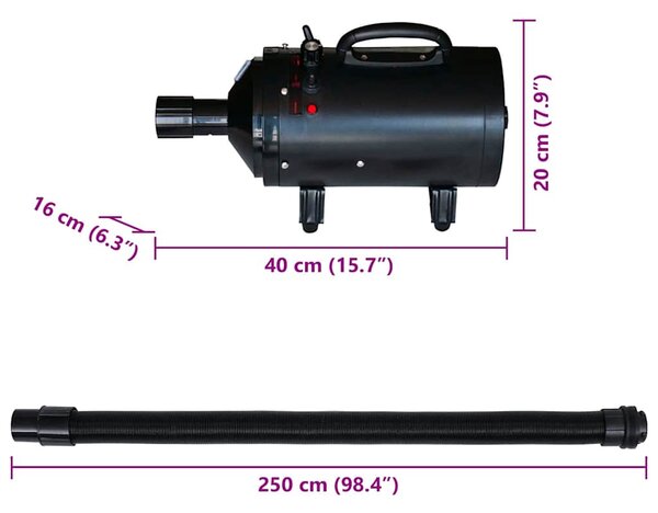 Vysoušeč srsti pro psy se 3 nástavci černý 2 400 W 170044