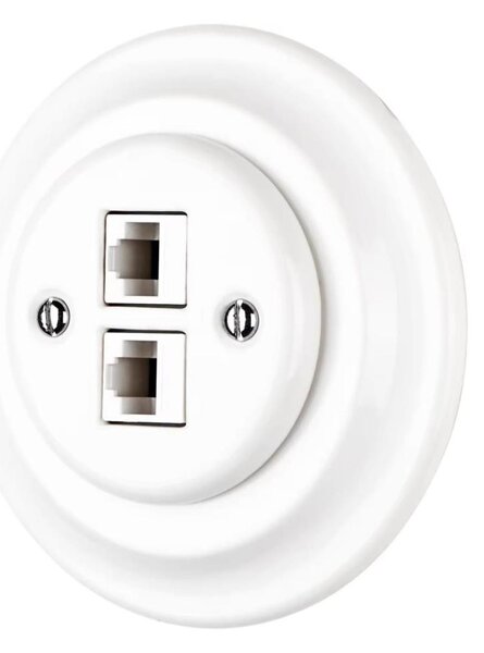 Reblig - Porcelánová retro ethernetová zásuvka s rámečkem 2x CAT.5E bílá