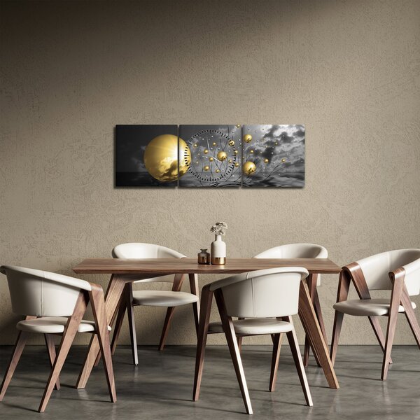 Obraz okrových koulí (s hodinami) (90x30 cm)
